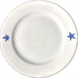 Sterling Ohio Vitrified China Porcelain Plate Iroquois NY Free Mason Blue Star
